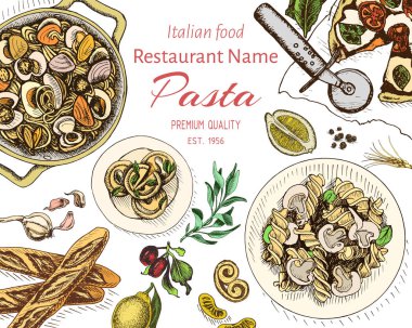 menü için İtalyan makarna vektör illüstrasyon kroki