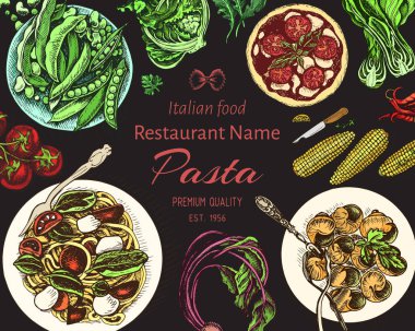 menü için İtalyan makarna vektör illüstrasyon kroki