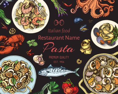 menü için İtalyan makarna vektör illüstrasyon kroki