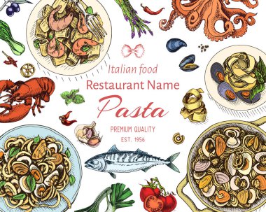 menü için İtalyan makarna vektör illüstrasyon kroki