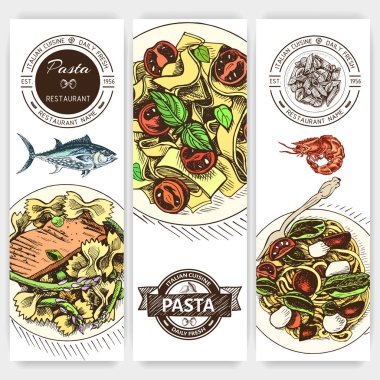 menü için İtalyan makarna vektör illüstrasyon kroki