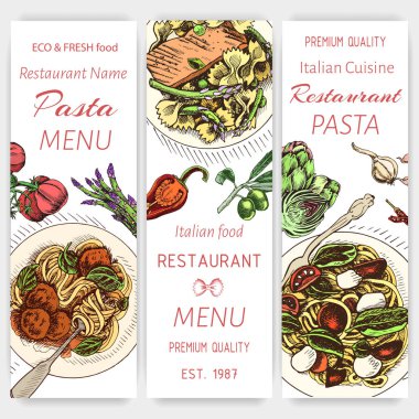 menü için İtalyan makarna vektör illüstrasyon kroki