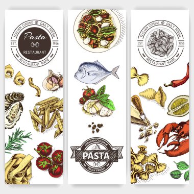 menü için İtalyan makarna vektör illüstrasyon kroki