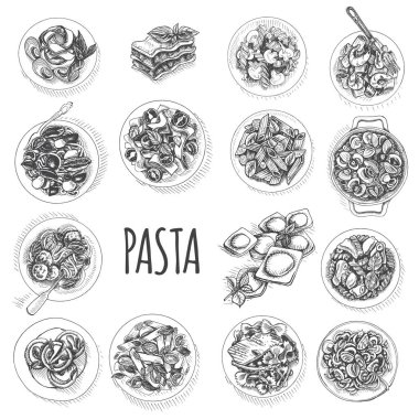 menü için İtalyan makarna vektör illüstrasyon kroki