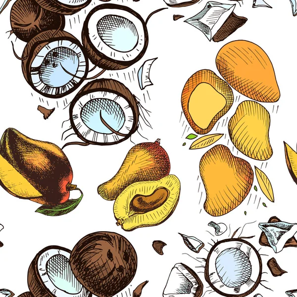 Vector Ilustración Boceto Coco Mango Fruta Dragón — Archivo Imágenes Vectoriales