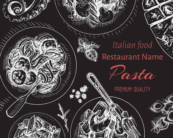 Desenho Ilustração Vetorial Macarrão Italiano Para Menu — Vetor de Stock