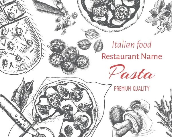 Illustrazione Vettoriale Schizzo Pasta Italiana Menu — Vettoriale Stock