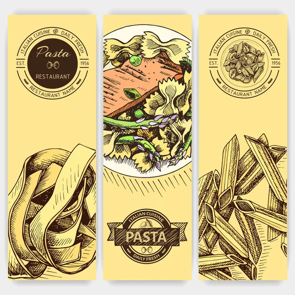 Ilustración Vectorial Boceto Pasta Italiana Para Menú — Archivo Imágenes Vectoriales