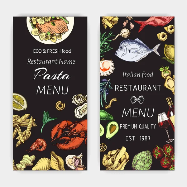 Vector Illustratie Schets Van Italiaanse Pasta Voor Menu — Stockvector