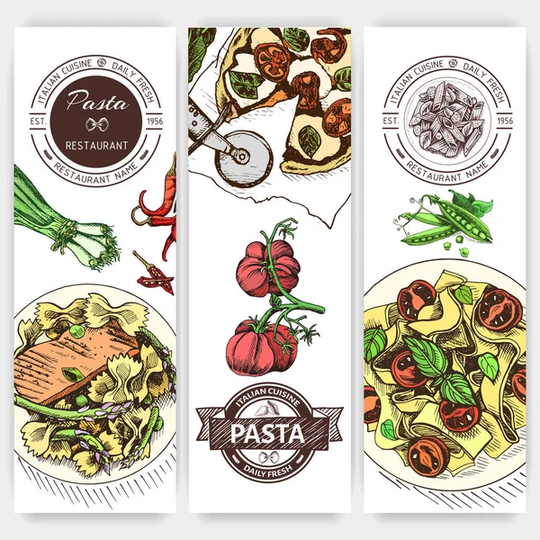 Desenho Ilustração Vetorial Macarrão Italiano Para Menu — Vetor de Stock