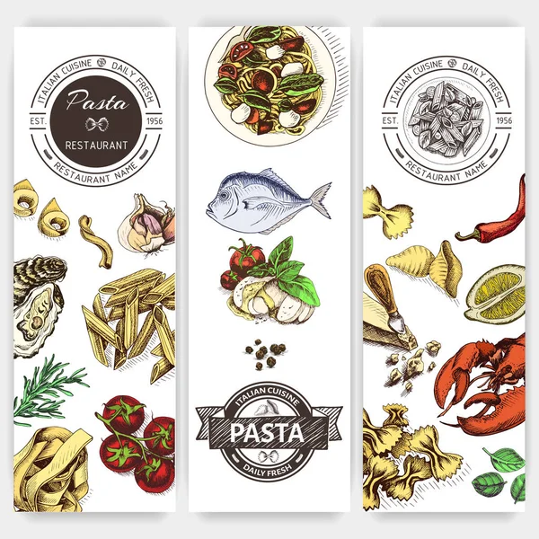 Illustrazione Vettoriale Schizzo Pasta Italiana Menu — Vettoriale Stock