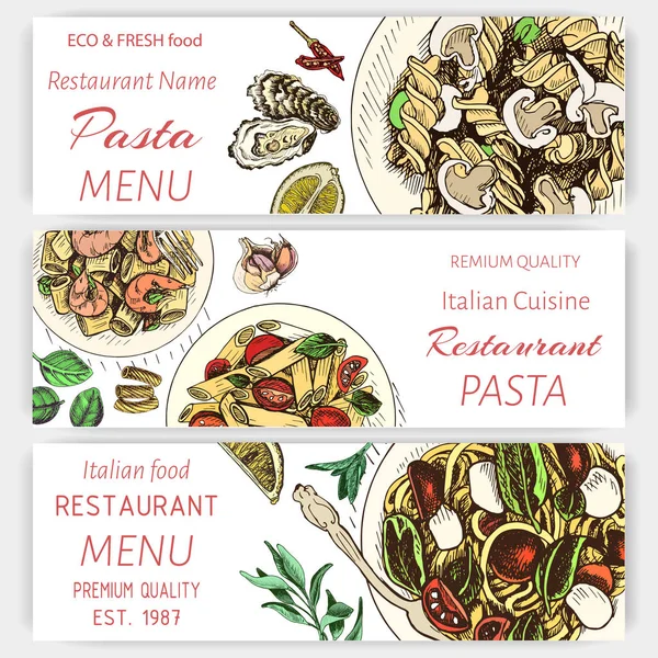 Desenho Ilustração Vetorial Macarrão Italiano Para Menu — Vetor de Stock