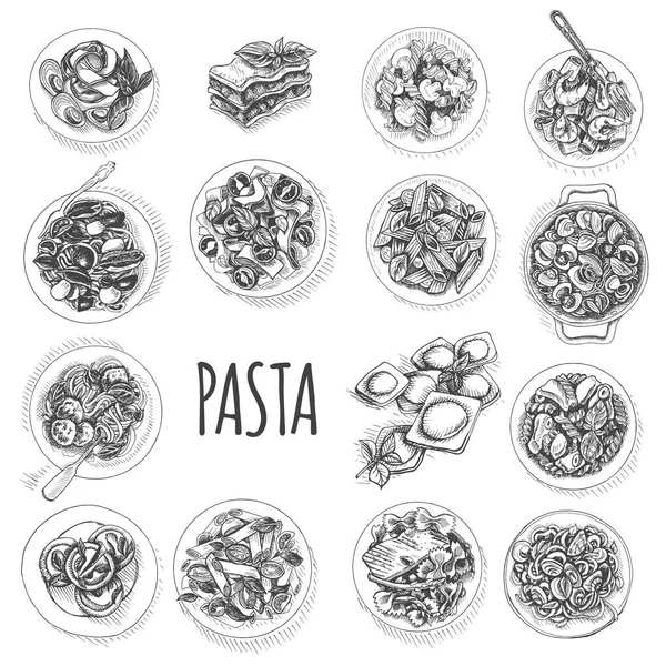 Ilustración Vectorial Boceto Pasta Italiana Para Menú — Archivo Imágenes Vectoriales