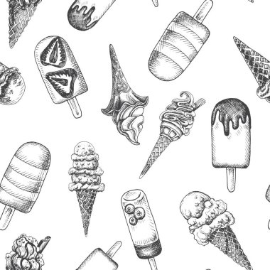 Dondurma, Dikişsiz desen ile el çizilmiş kroki Illustration