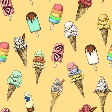 Dondurma, Dikişsiz desen ile el çizilmiş kroki Illustration