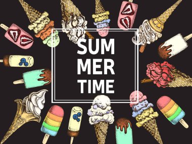 dondurma ile yaz banner, vektör illüstrasyon
