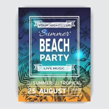 Kokteyl plaj partisi için davetiye, vektör illüstrasyon