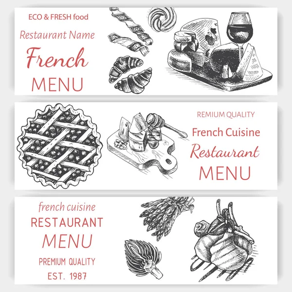 Modelos Menu Restaurante Francês Ilustração Vetorial — Vetor de Stock