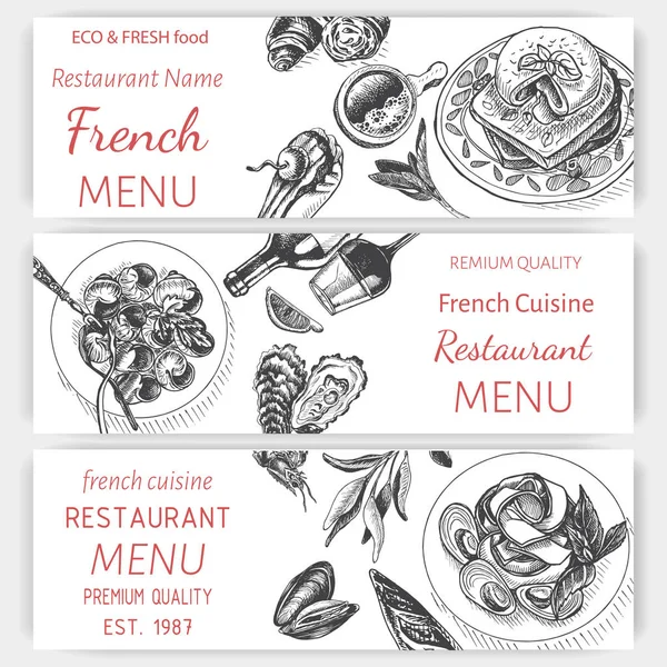 Γαλλικά Μενού Εστιατορίων Εικονογράφηση Διάνυσμα — Διανυσματικό Αρχείο