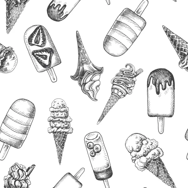 Dibujo Dibujado Mano Ilustración Con Helado Patrón Sin Costuras — Archivo Imágenes Vectoriales