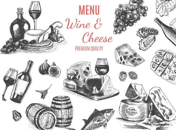 Bannière Vin Fromage Carte Menu Pour Restaurant Modèle Design Vintage — Image vectorielle