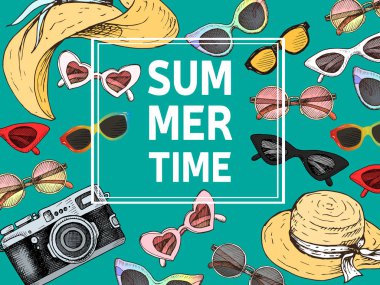 Güneş gözlüklü şık bir yaz tabelası, vektör illüstrasyonu