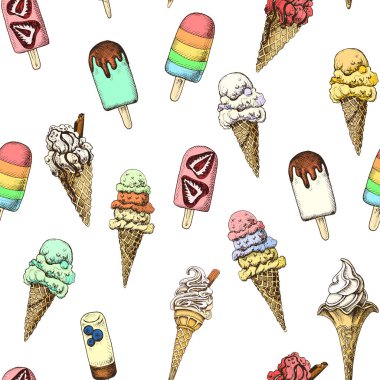 çeşitli dondurma, vektör illüstrasyon ile şık yaz dikişsiz desen