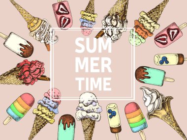 dondurma ile şık yaz afiş, vektör illüstrasyon