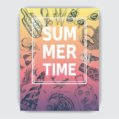 Yaz partisi için davetiye. Yaz kroki el çizilmiş kart.