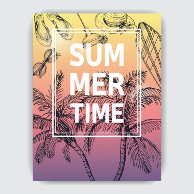 Yaz partisi için davetiye. Yaz kroki el çizilmiş kart.