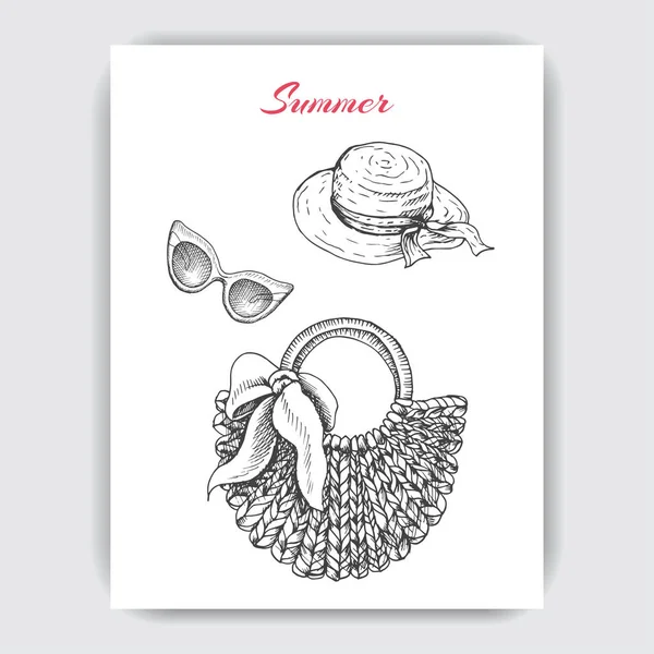 Summertime Sketch Hand Draw Illustration Accessories — Wektor stockowy