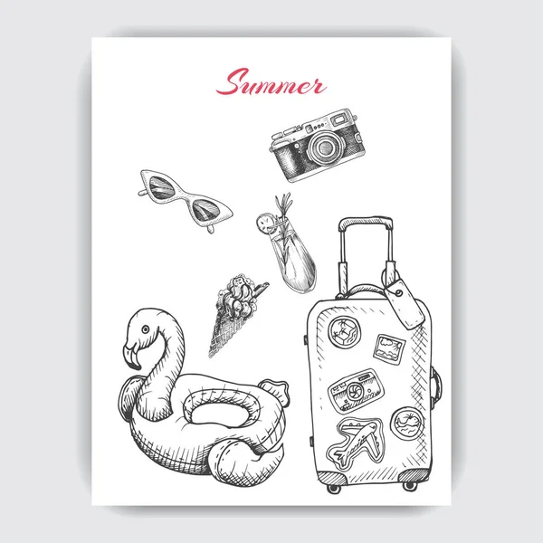 Summertime Sketch Hand Draw Illustration Accessories — Stockvector