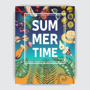 Yaz partisi için davetiye. Yaz kroki el çizilmiş kart.