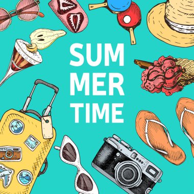 Yaz partisi için davetiye. Yaz kroki el çizilmiş kart.