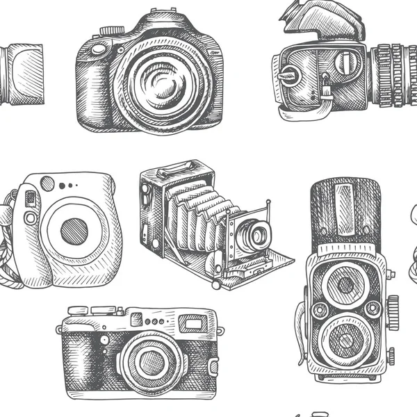 Padrão Esboço Desenhado Mão Vetorial Câmeras Slr Profissionais Ilustração Vetorial —  Vetores de Stock