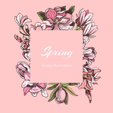 çiçekler ve bahar harfleri ile güzel el çizilmiş afiş, vektör illüstrasyon