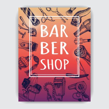 şık el çizilmiş berber afiş, vektör illüstrasyon