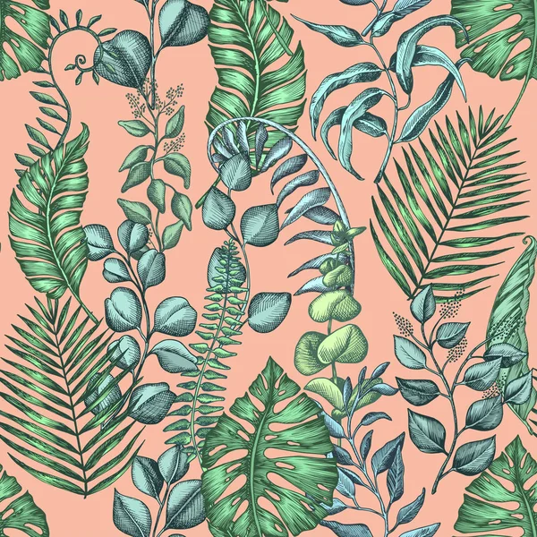 Motif Sans Couture Avec Des Feuilles Palmier Illustration Vectorielle Tissu — Image vectorielle