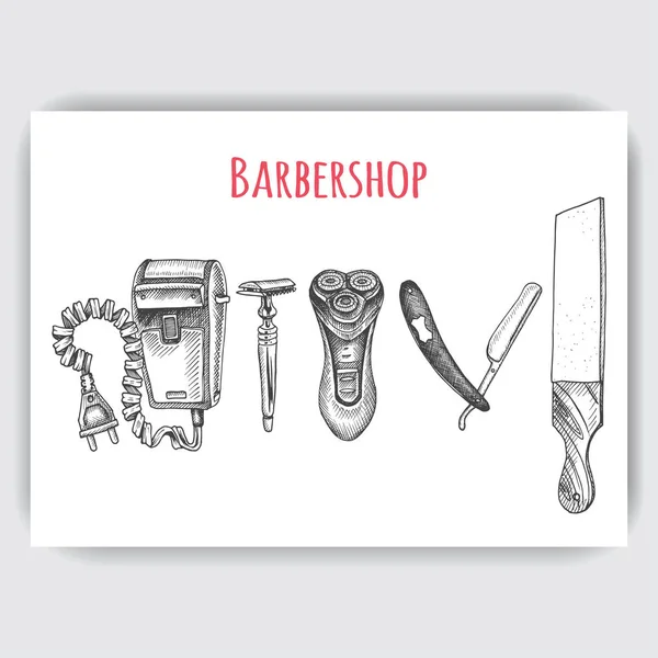 Banner Barbearia Desenhado Mão Elegante Ilustração Vetorial — Vetor de Stock