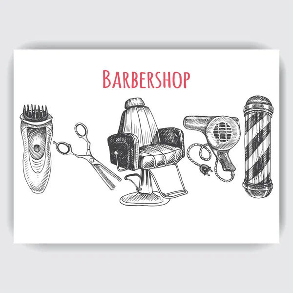 Banner Barbearia Desenhado Mão Elegante Ilustração Vetorial — Vetor de Stock