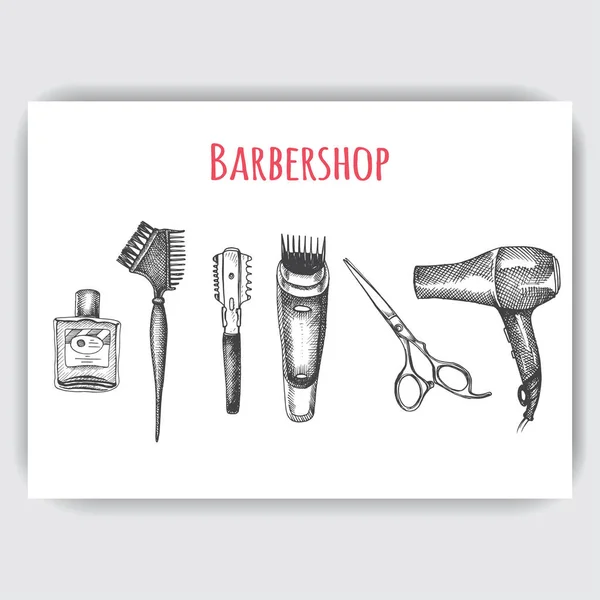 Banner Barbearia Desenhado Mão Elegante Ilustração Vetorial — Vetor de Stock