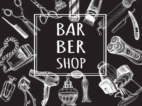 Banner Barbearia Desenhado Mão Elegante Ilustração Vetorial — Vetor de Stock