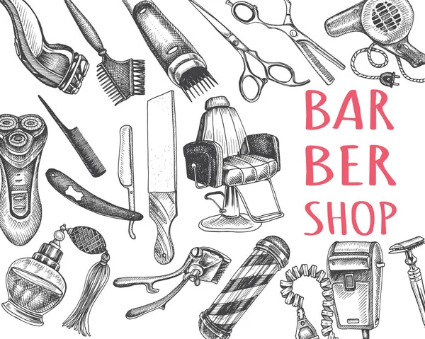 Banner Barbearia Desenhado Mão Elegante Ilustração Vetorial — Vetor de Stock