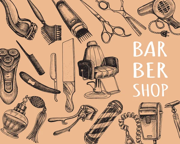 Banner Barbearia Desenhado Mão Elegante Ilustração Vetorial — Vetor de Stock