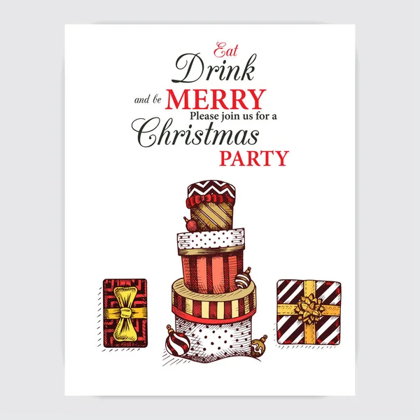 Einladung Zur Weihnachtsfeier Designvorlage Mit Handgezeichneten Grafischen Illustrationen Weihnachten — Stockvektor
