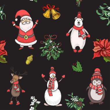 mutlu yeni yıl el çizilmiş Kart, vektör illüstrasyon