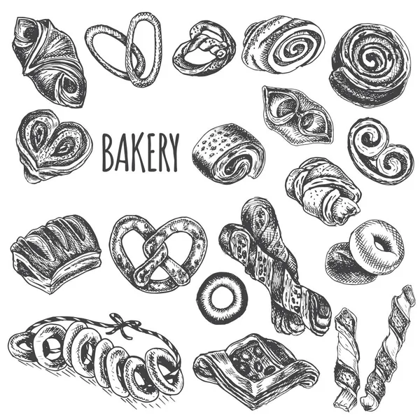 Векторна Ілюстрація Ескізу Пекарня Французька Пекарня Свіжою Випічкою — стоковий вектор