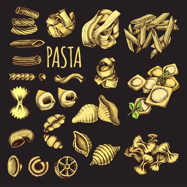 Boceto Ilustración Vectorial Pasta Set Tarjeta Comida Italiana — Archivo Imágenes Vectoriales