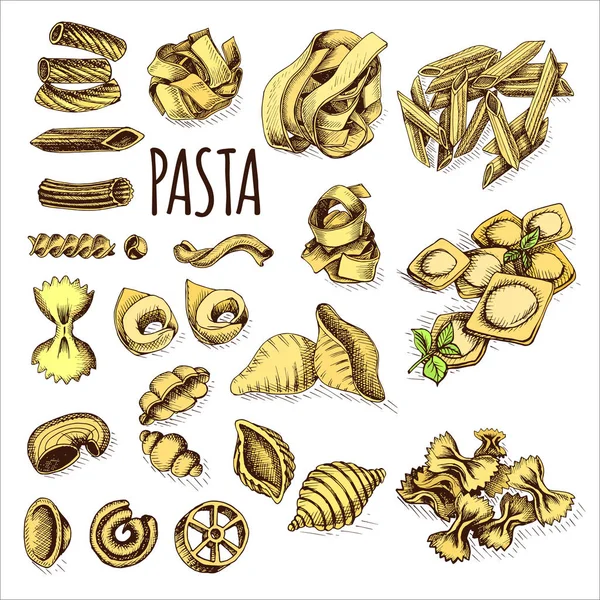 Vektor Illustration Skizze Pasta Set Italienische Lebensmittelkarte — Stockvektor