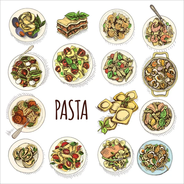 Векторні Ілюстрації Ескіз Макарони Картка Італійської Кухні Меню — стоковий вектор
